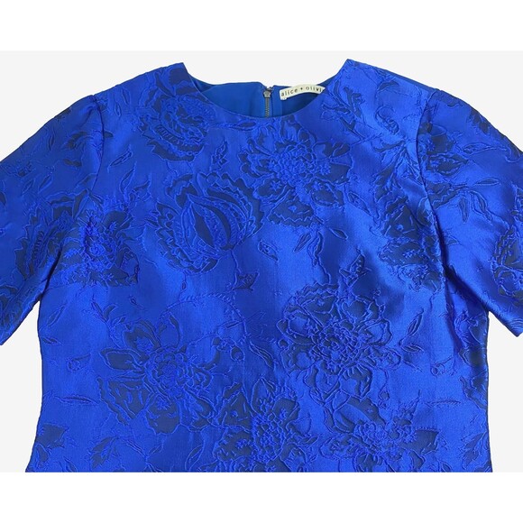 Alice + Olivia Esther Dress Womens 12 Multicolor Satin Floral Ruffle Hem Flaws - Picture 6 of 16